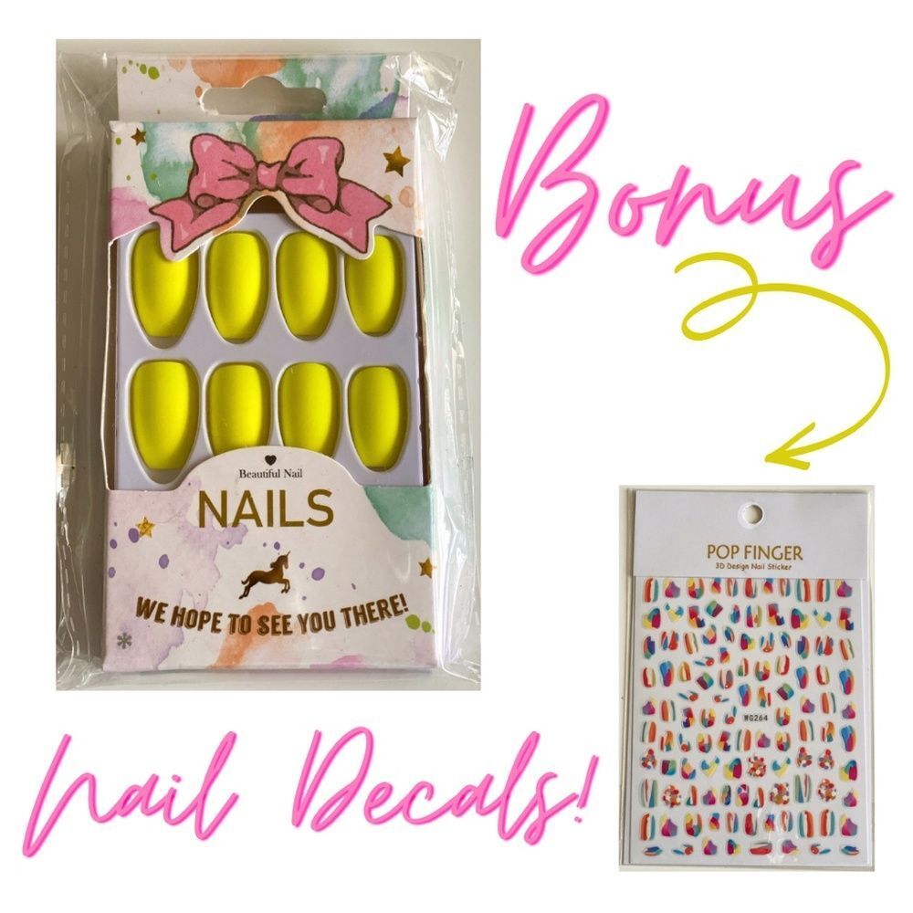 3/$20 New Coffin Nails Matte Yellow Press on Nails Coffin Acrylics Full Cover